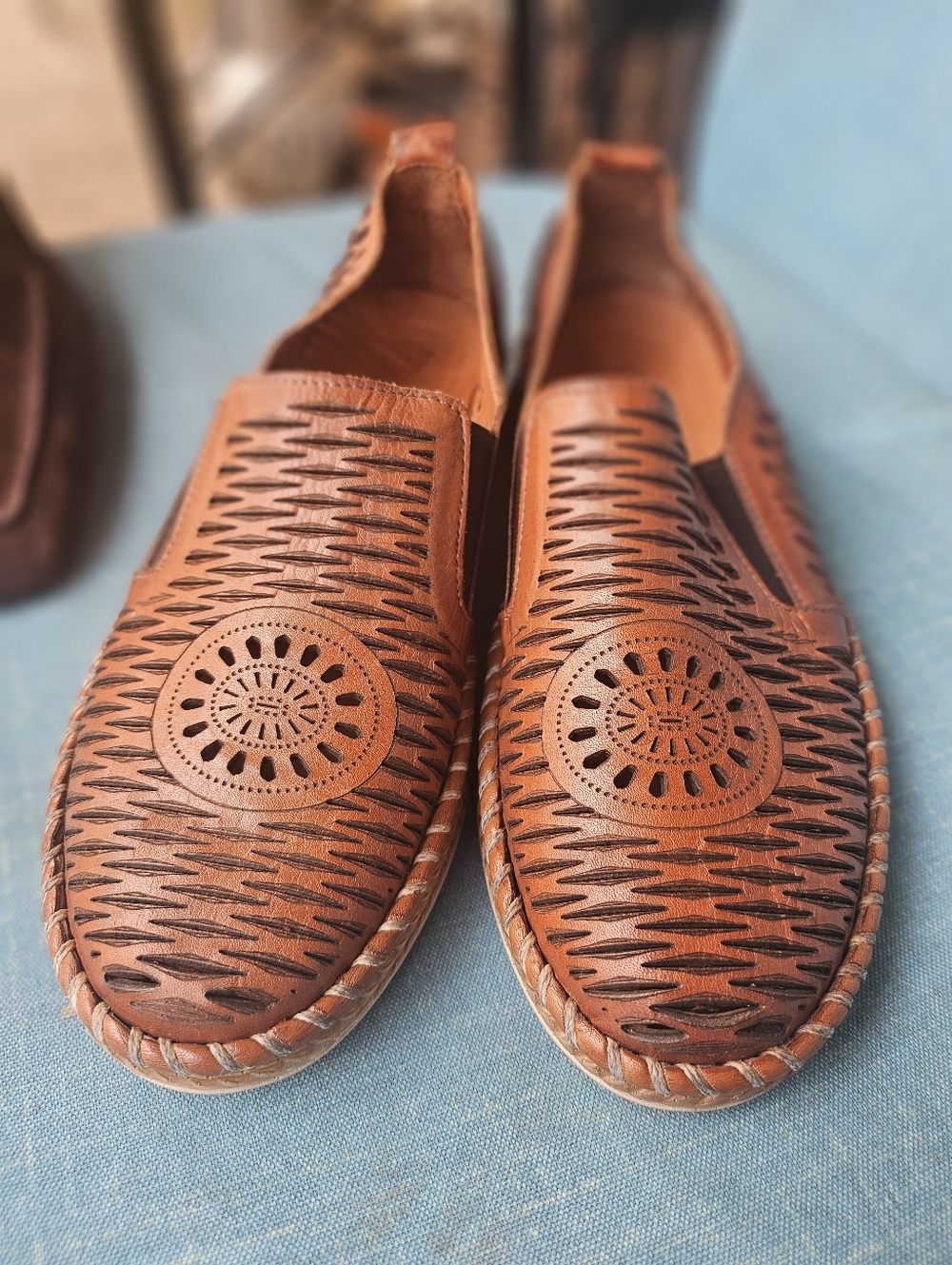 New Without Tag Spring Step Newday Cognac Brown Leather Espadrille Shoes 40